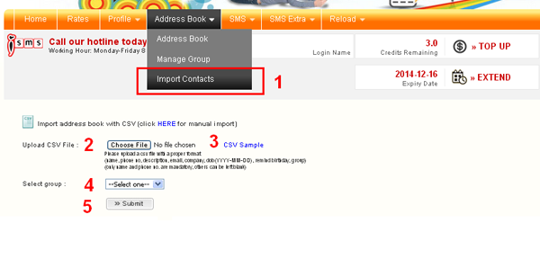 iSMS Import Contact form
