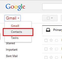 Gmail contacts menu